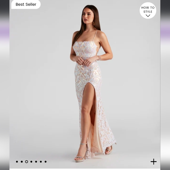 Priya Formal Iridescent Sequin Scroll Dress - Picture 3 of 5